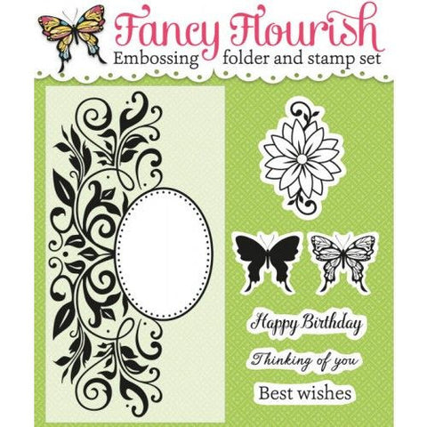 Fancy flowers Embossing folder and stamp set / مجلد نقش بارز + أختام